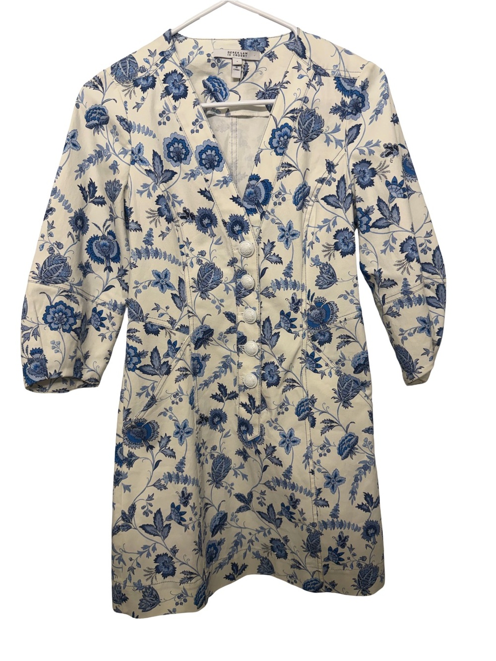 Derek Lam Cream Dress with Blue Floral Print